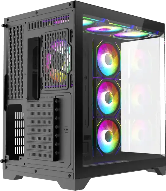 Gamemax HYPE-A Midi-Tower Gaming Case, Black, 270 Degree Panoramic Tempered Glass, 4x120mm ARGB Fans, ATX/Micro ATX/Mini-ITX, ARGB PWM Hub & Remote