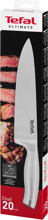 Tefal Ultimate K1700274 Chef Knife, 20 cm Stainless Steel 5Cr15MoV Blade, Ergonomic Stainless Steel Handle, Grey