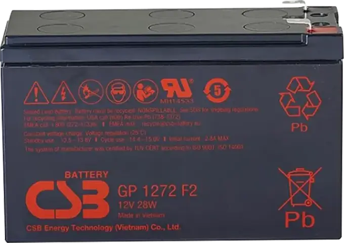 Acumulator VRLA CSB GP-1272F2 Etansat Lead Acid 12V 7.2Ah pentru UPS, Terminale Faston 6.35mm, 151x65x97.5mm