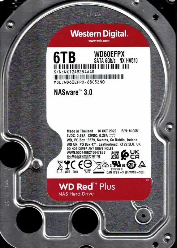 Western Digital WD Red Plus 6TB NAS Hard Drive WD60EFPX 3.5-inch SATA 6Gb/s 5400 RPM 256MB Cache CMR RAID Optimized with RV Sensors