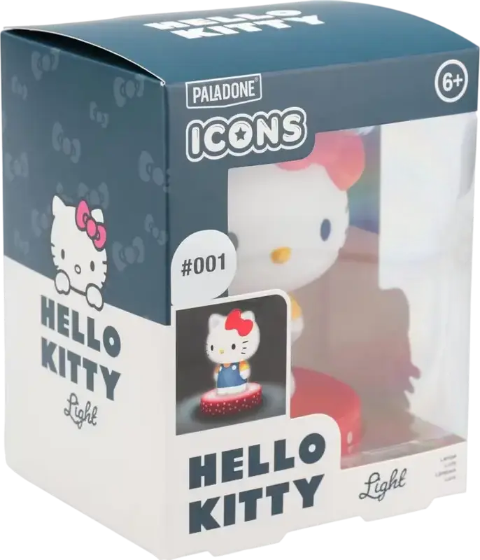 Paladone Hello Kitty Icon Light, Figurina Lampa de Noapte 3D LED, Plastic, Multicolor, Inaltime 110mm, Alimentare cu Baterii, 3 Nivele de Luminozitate