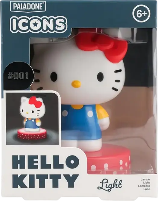Paladone Hello Kitty Icon Light, Figurina Lampa de Noapte 3D LED, Plastic, Multicolor, Inaltime 110mm, Alimentare cu Baterii, 3 Nivele de Luminozitate