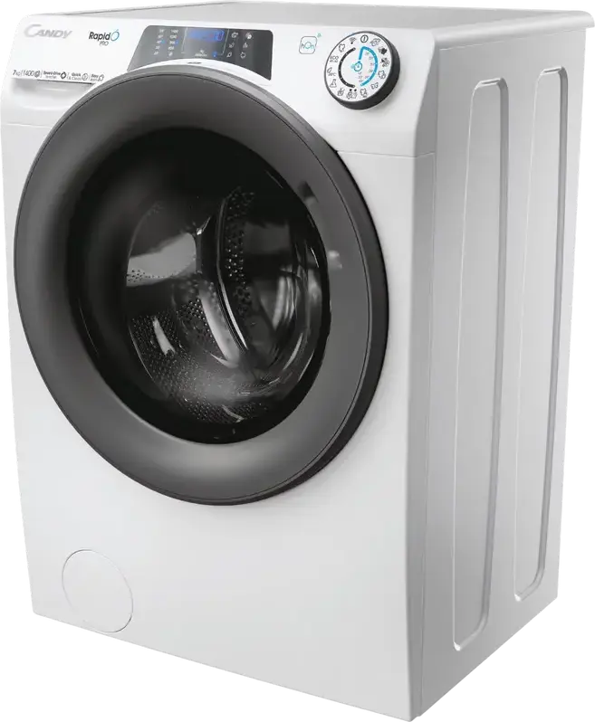 Candy RP4 476BWMR/1-S Slim Front Load Washing Machine, 7kg, 1400 rpm, Inverter Motor, Steam Hygiene+, WiFi hOn, 16 Programs, White/Grey, 45.4cm Depth