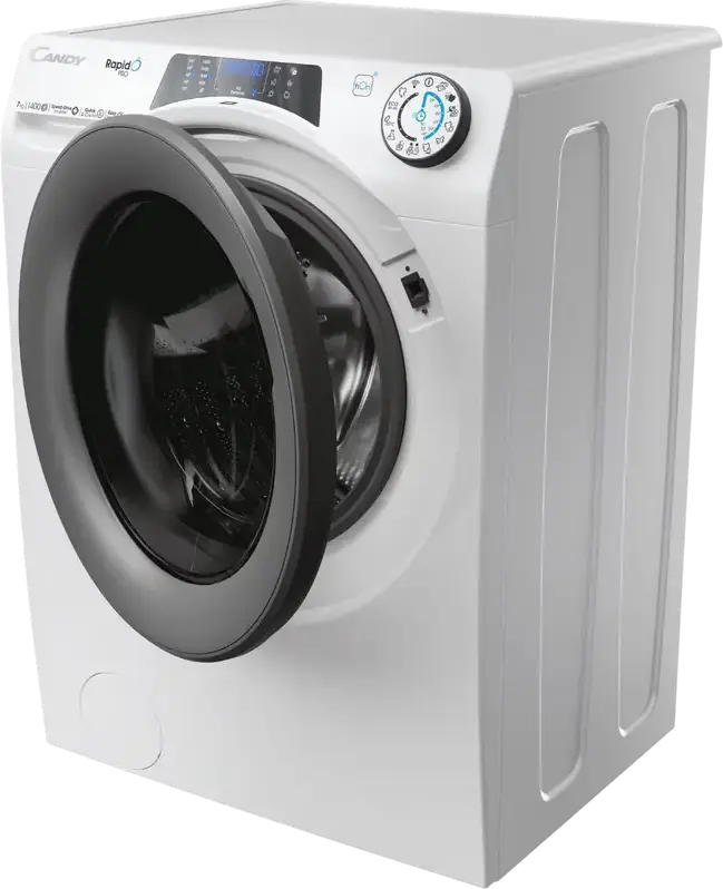 Candy RP4 476BWMR/1-S Slim Front Load Washing Machine, 7kg, 1400 rpm, Inverter Motor, Steam Hygiene+, WiFi hOn, 16 Programs, White/Grey, 45.4cm Depth
