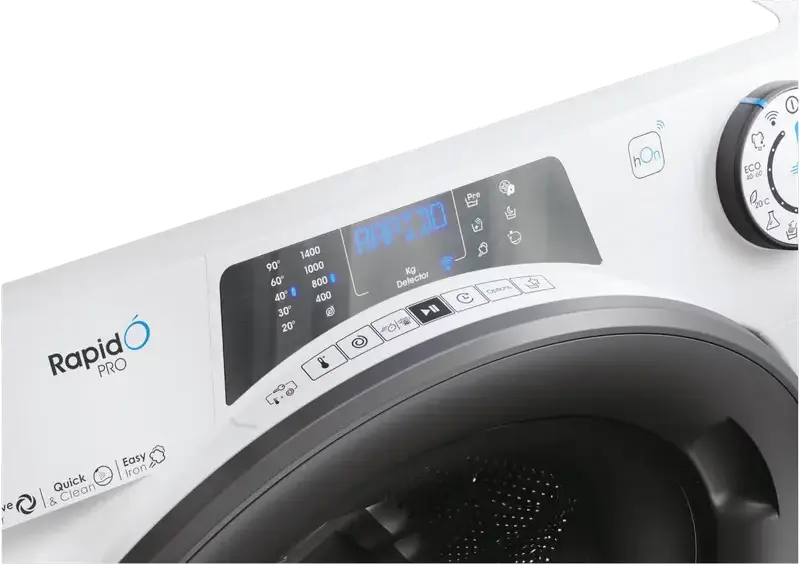 Candy RP4 476BWMR/1-S Slim Front Load Washing Machine, 7kg, 1400 rpm, Inverter Motor, Steam Hygiene+, WiFi hOn, 16 Programs, White/Grey, 45.4cm Depth