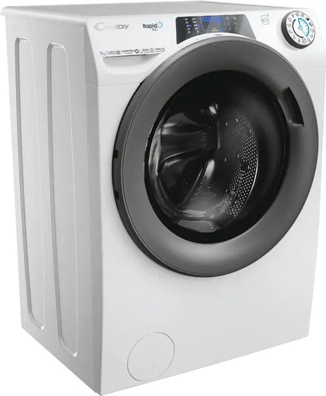 Candy RP4 476BWMR/1-S Slim Front Load Washing Machine, 7kg, 1400 rpm, Inverter Motor, Steam Hygiene+, WiFi hOn, 16 Programs, White/Grey, 45.4cm Depth