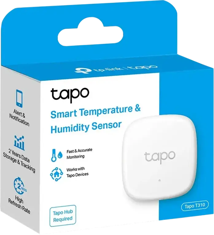 TP-Link Tapo T310 Smart Temperature and Humidity Sensor, Swiss-made Sensor, Real-time Monitoring, App Notifications, White, Requires Tapo Smart Hub