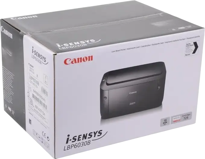 Canon i-SENSYS LBP6030B Monochrome Laser Printer, 18 ppm, 2400 x 600 dpi, 32 MB Memory, USB 2.0, Black, Bundle with 2x CRG725 Toner Cartridges