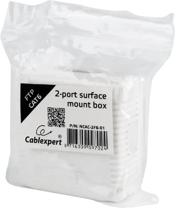 Cutie de montaj de suprafata Cablexpert NCAC-2F6-01 cu 2 porturi, 2x RJ-45 8P8C FTP CAT6 KRONE & 110, Ecranata, 60x60x30mm, Alb