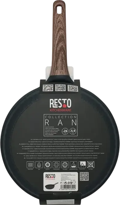 Tiga Resto Kitchenware Ran 93910 26 cm, Aluminiu Turnat Reciclat, Strat Non-Stick Pfluon Cookmark fara PFOA, Baza pentru Inductie, Negru