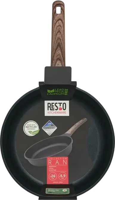 Tiga Resto Kitchenware Ran 93910 26 cm, Aluminiu Turnat Reciclat, Strat Non-Stick Pfluon Cookmark fara PFOA, Baza pentru Inductie, Negru