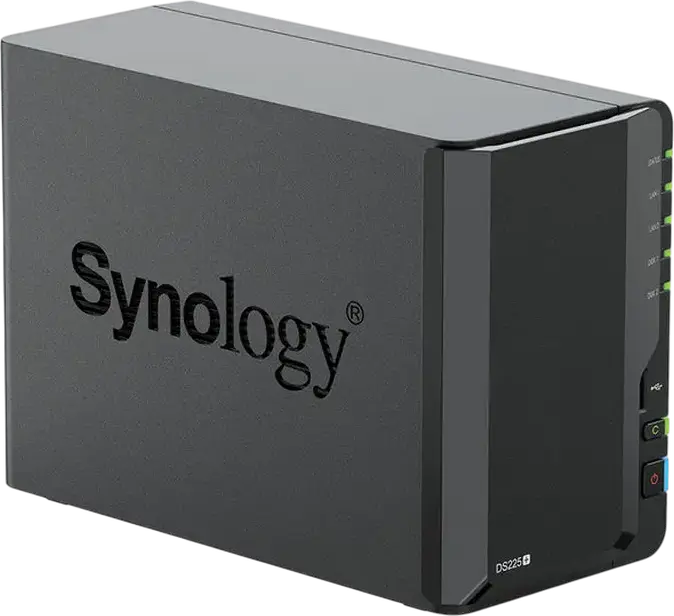 Сетевое хранилище Synology DS225+ NAS DiskStation на 2 отсека, Intel Celeron J4125 4-ядра 2.7ГГц, 2ГБ DDR4, LAN 1Гбит/с и 2.5Гбит/с, USB 3.2 Gen 1, черный