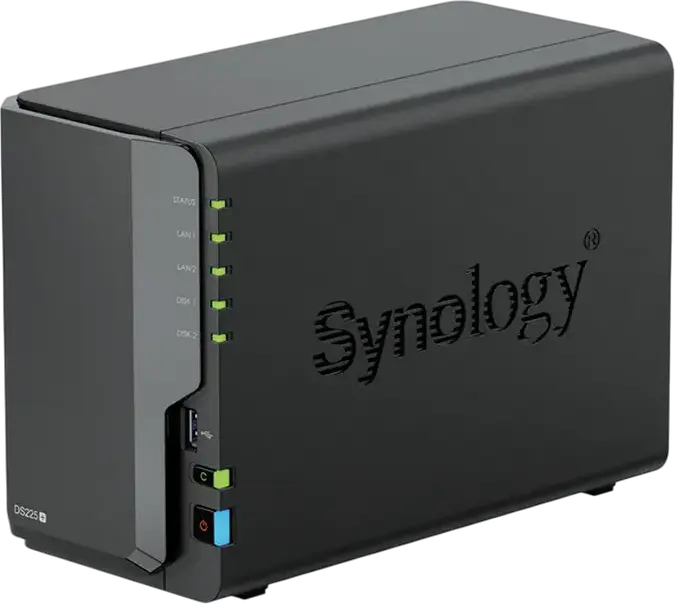 Сетевое хранилище Synology DS225+ NAS DiskStation на 2 отсека, Intel Celeron J4125 4-ядра 2.7ГГц, 2ГБ DDR4, LAN 1Гбит/с и 2.5Гбит/с, USB 3.2 Gen 1, черный