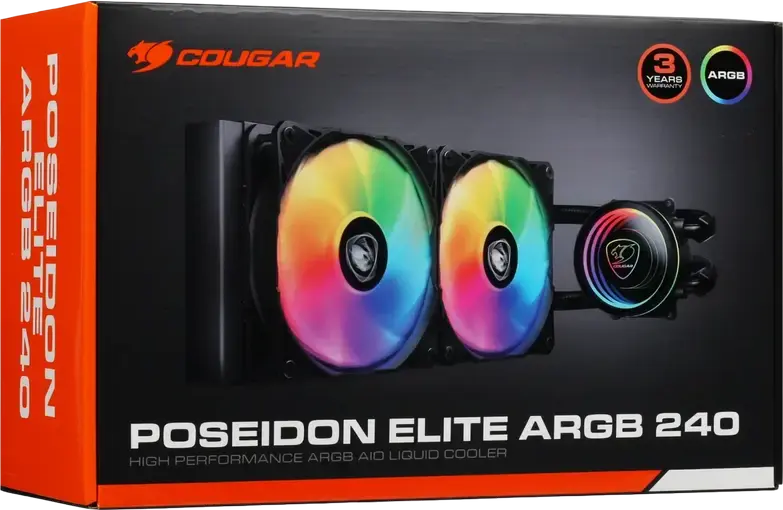 Cooler lichid AIO Cougar Poseidon Elite ARGB 240, CGR-PSDELRGB-B-240, Design Infinity Mirror, 2 ventilatoare PWM de 120mm, Placa de cupru, LGA 1700/1851 AM4/AM5