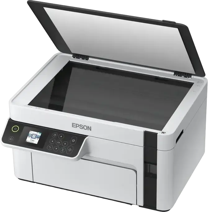 Epson EcoTank M2110 Monochrome Multifunction Inkjet Printer, Print Scan Copy, Pigment Black Ink, A4, 15 ppm, Ethernet, LCD Display, Grey