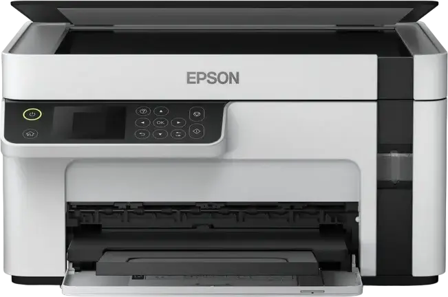 Epson EcoTank M2110 Monochrome Multifunction Inkjet Printer, Print Scan Copy, Pigment Black Ink, A4, 15 ppm, Ethernet, LCD Display, Grey