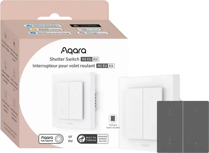 Aqara Shutter Switch H2 EU Smart In-Wall Roller Blind Switch, Thread and Zigbee Dual Protocol, Matter, Apple Home, Google Home, Alexa, White