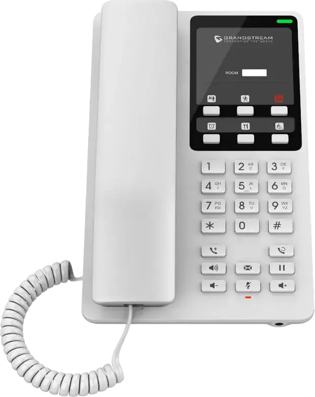 Grandstream GHP620 IP Hotel Phone, 2 SIP Accounts, 2 Lines, PoE, HD Audio, 10 Speed Dial Keys, GDMS Management, Wall-Mountable, White