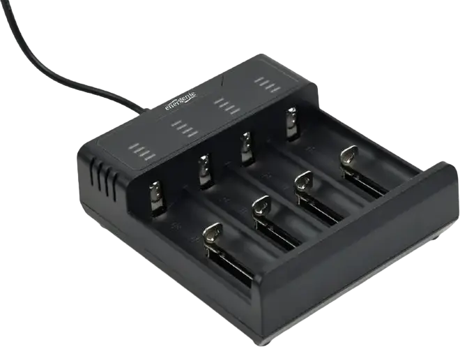 Incarcator Universal de Baterii Energenie BC-USB-02, 4 Sloturi Ni-MH Ni-CD Li-Ion AA AAA 18650, Functie Powerbank USB 5V/2A, Recuperare Li-Ion, Negru