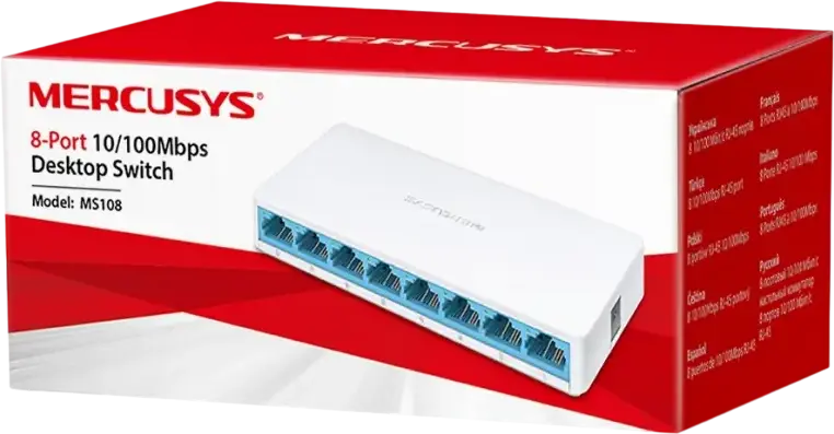 Mercusys MS108 Unmanaged Desktop Switch, 8-Port 10/100 Mbps RJ45, 1.6 Gbps Switching Capacity, Plug and Play, Fanless Design, White ABS Plastic