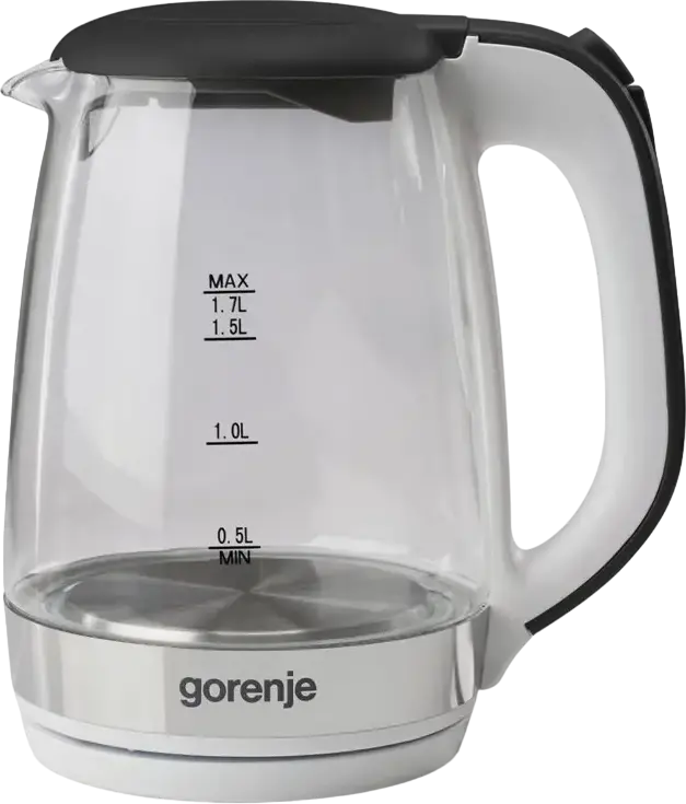 Gorenje K17GXG Electric Kettle, 1.7L, 2200W, Glass and Stainless Steel, Blue LED Illumination, Strix Controller, 360-degree Base, Black & White Collection