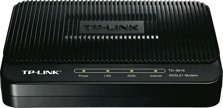 TP-Link TD-8616 ADSL2+ Modem, 24 Mbps Max Downstream, 10/100 Mbps RJ45 Ethernet Port, Built-in Firewall, 6KV Lightning Protection, Black