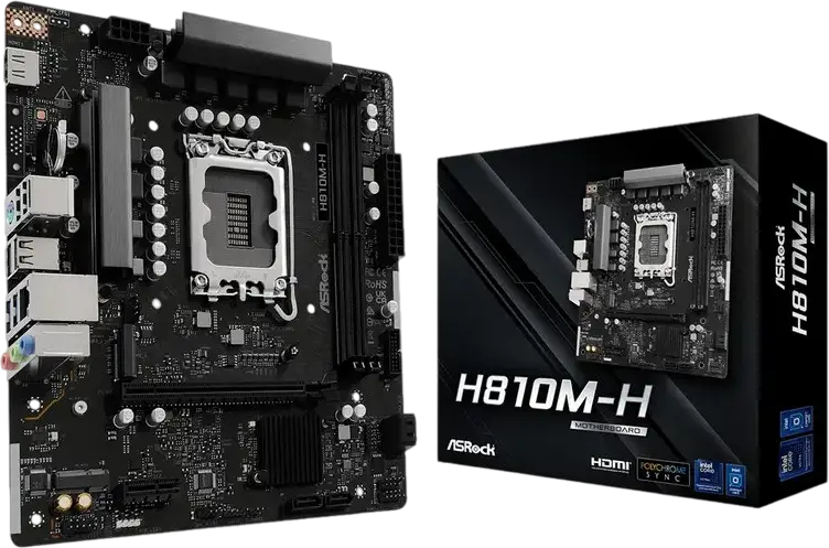 ASRock H810M-H Micro-ATX Motherboard LGA1851 Intel H810 DDR5 6400MHz 128GB Dual Channel PCIe 4.0 Hyper M.2 NVMe HDMI 2.1 Gigabit LAN