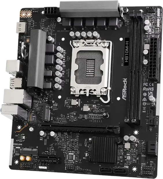ASRock H810M-H Micro-ATX Motherboard LGA1851 Intel H810 DDR5 6400MHz 128GB Dual Channel PCIe 4.0 Hyper M.2 NVMe HDMI 2.1 Gigabit LAN