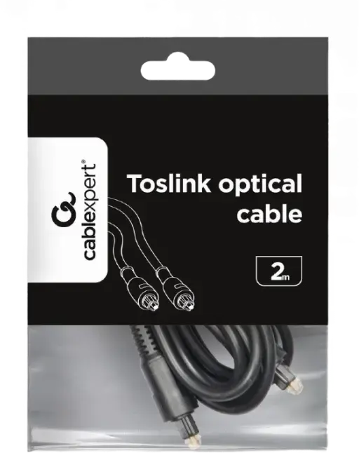 Cablexpert CC-OPT-2M Optical Audio Cable, Toslink to Toslink S/P-DIF Digital Interface, Gold-Plated Connectors, 2 Meters, Black