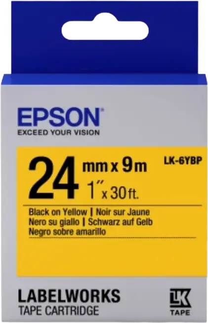 Epson LabelWorks LK-6YBP Label Tape Cartridge, 24mm x 9m, Pastel Yellow with Black Text, Water and Heat Resistant, for LW-600P LW-700 LW-900P LW-1000P