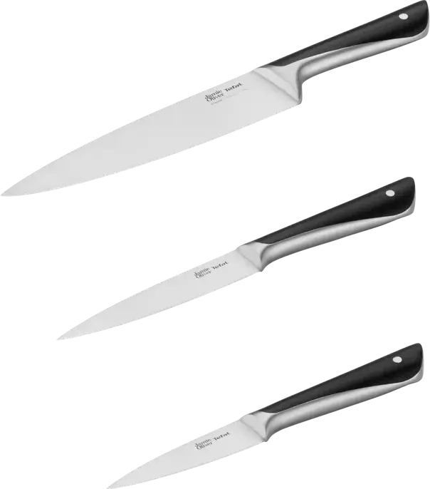Tefal K267S355 Jamie Oliver The Starter Set, 3-Piece Ice-Hardened German Stainless Steel Knife Set, Chef's 15cm, Utility 12cm, Paring 9cm, Black
