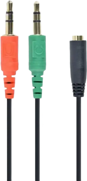 Cablexpert CCA-418 Audio Adaptor Cable, 3.5mm 4-pin Female to 2x 3.5mm 3-pin Male Stereo Plugs, Gold-plated Connectors, 0.2m, Black