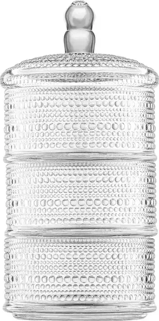 Ardesto AR5021 Verbena 3-Tier Glass Candy Bowl with Lid, Transparent Round Food Server, 12.5 cm Diameter, 25.5 cm Height