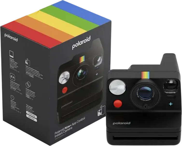 Polaroid Now+ Gen 3 Instant Camera, Black, Bluetooth App Control, Enhanced Autofocus, i-Type and 600 Film Compatibility, USB-C, 40% Recycled Materials