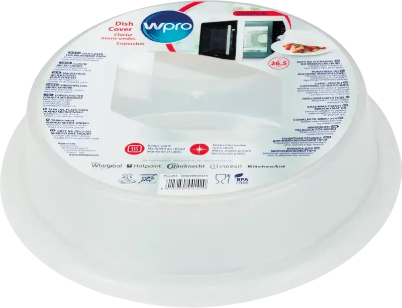 Wpro 484000008434 Universal Microwave Dish Cover Splash Guard, BPA-Free Plastic, 26.5 cm Diameter for Whirlpool Indesit Hotpoint Samsung LG Panasonic