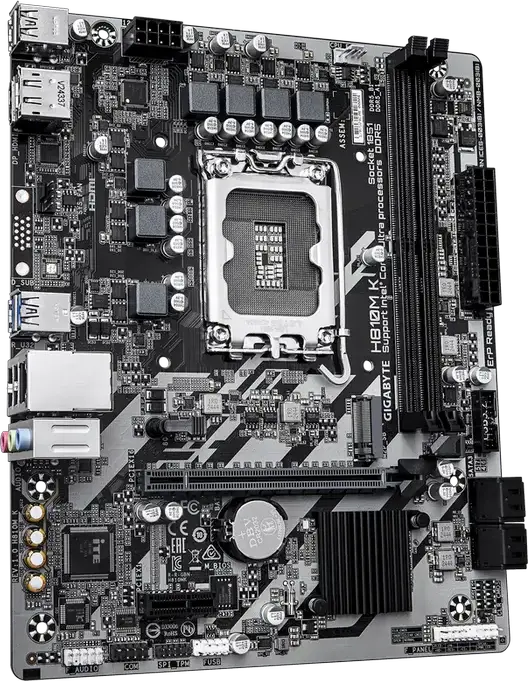 Материнская плата Gigabyte H810M K LGA1851 Intel H810 Micro-ATX DDR5 6400МГц Dual Channel 128ГБ PCIe 4.0 M.2 Gen4 HDMI 2.1 DisplayPort 2.1 Gigabit Ethernet