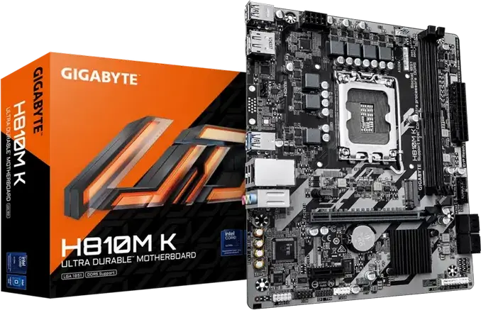 Материнская плата Gigabyte H810M K LGA1851 Intel H810 Micro-ATX DDR5 6400МГц Dual Channel 128ГБ PCIe 4.0 M.2 Gen4 HDMI 2.1 DisplayPort 2.1 Gigabit Ethernet