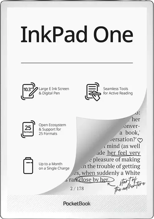 Cititor de e-books PocketBook InkPad One PB1030, Ecran E Ink Carta Mobius 10.3 inch, Memorie 32GB, 2GB RAM, Wi-Fi, Bluetooth, cu Stylus, Negru mat