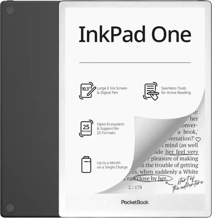 Cititor de e-books PocketBook InkPad One PB1030, Ecran E Ink Carta Mobius 10.3 inch, Memorie 32GB, 2GB RAM, Wi-Fi, Bluetooth, cu Stylus, Negru mat