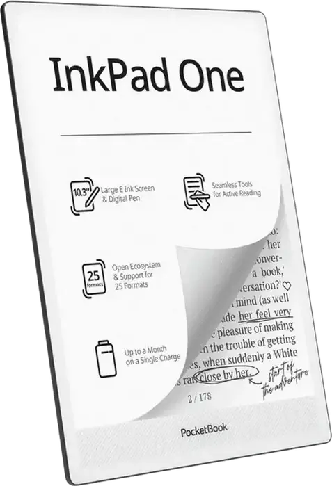 Cititor de e-books PocketBook InkPad One PB1030, Ecran E Ink Carta Mobius 10.3 inch, Memorie 32GB, 2GB RAM, Wi-Fi, Bluetooth, cu Stylus, Negru mat