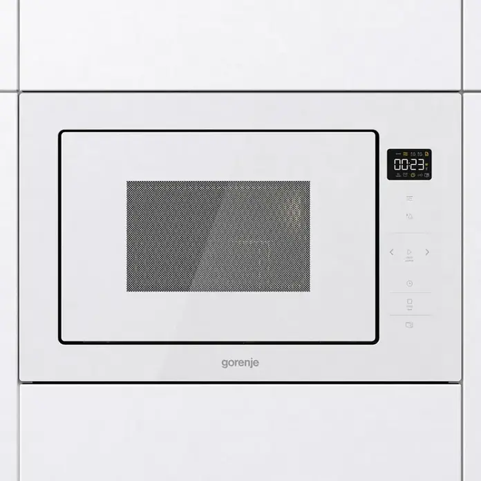 Gorenje BM 251 SG2WG Built-in Microwave Oven with Quartz Grill, 25L, 900W, AquaClean Steam Cleaning, LED Display, Stainless Steel, White