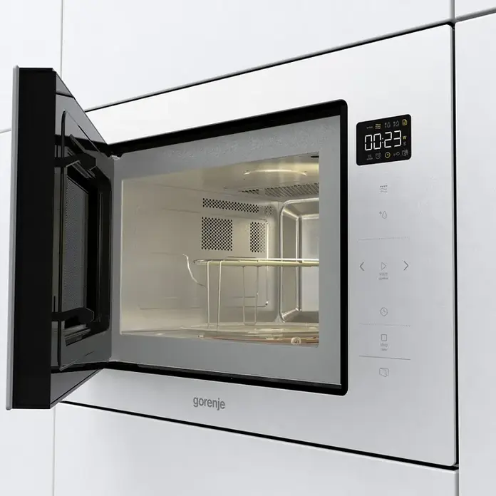 Gorenje BM 251 SG2WG Built-in Microwave Oven with Quartz Grill, 25L, 900W, AquaClean Steam Cleaning, LED Display, Stainless Steel, White