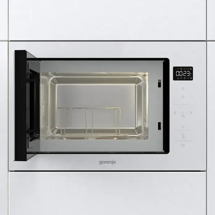Gorenje BM 251 SG2WG Built-in Microwave Oven with Quartz Grill, 25L, 900W, AquaClean Steam Cleaning, LED Display, Stainless Steel, White