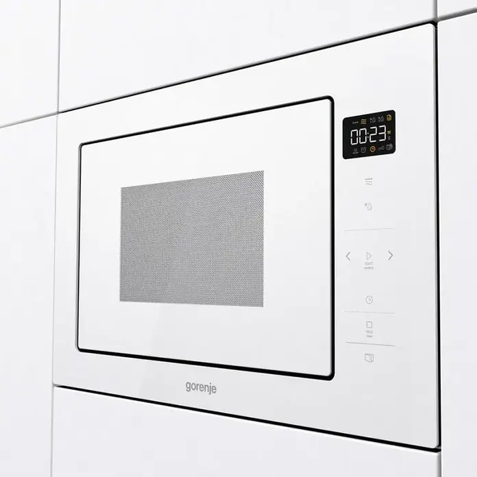 Gorenje BM 251 SG2WG Built-in Microwave Oven with Quartz Grill, 25L, 900W, AquaClean Steam Cleaning, LED Display, Stainless Steel, White