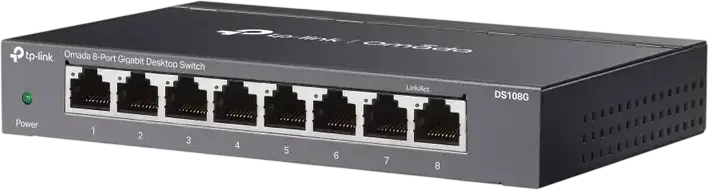 TP-Link Omada DS108G Unmanaged Gigabit Ethernet Switch, 8-Port, 10/100/1000Mbps RJ45 Ports, IGMP Snooping, QoS, Loop Prevention, Metal Casing, Fanless