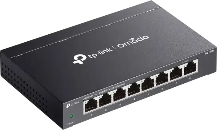 TP-Link Omada DS108G Unmanaged Gigabit Ethernet Switch, 8-Port, 10/100/1000Mbps RJ45 Ports, IGMP Snooping, QoS, Loop Prevention, Metal Casing, Fanless