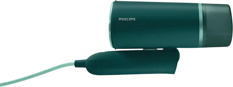 Philips STH3020/70 Seria 3000 Steamere Verticale de Mana, 1000W, Putere Abur 20g/min, Rezervor Detasabil 120ml, Design Compact Pliabil, Verde Inchis
