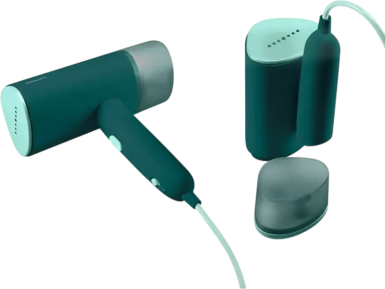 Philips STH3020/70 Seria 3000 Steamere Verticale de Mana, 1000W, Putere Abur 20g/min, Rezervor Detasabil 120ml, Design Compact Pliabil, Verde Inchis