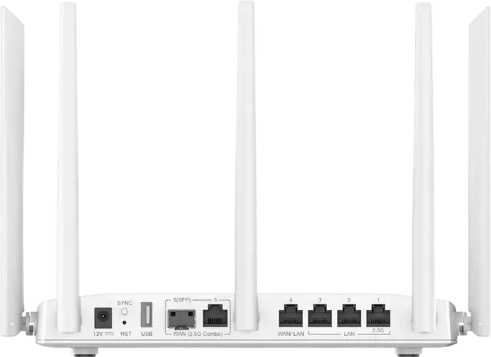 Grandstream GWN7062M Dual-band AX3000 Wi-Fi 6 Secure Router, 3 Gbps, 2.5G SFP/RJ45 WAN, 2.5G LAN, VPN Support, 4 Internal Antennas, White