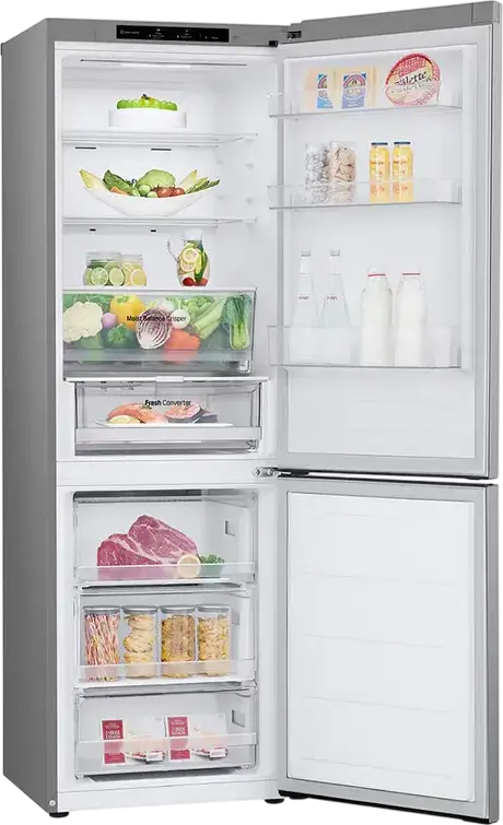 LG GBV3100CSW Freestanding Combi Refrigerator, No Frost, Smart Inverter Compressor, 344L Capacity, DoorCooling+, Silver, 186x59.5x67.5 cm